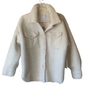 NWT Angel Kiss Womens Cozy Sherpa Oversized Utility Shacket Cream Size Medium